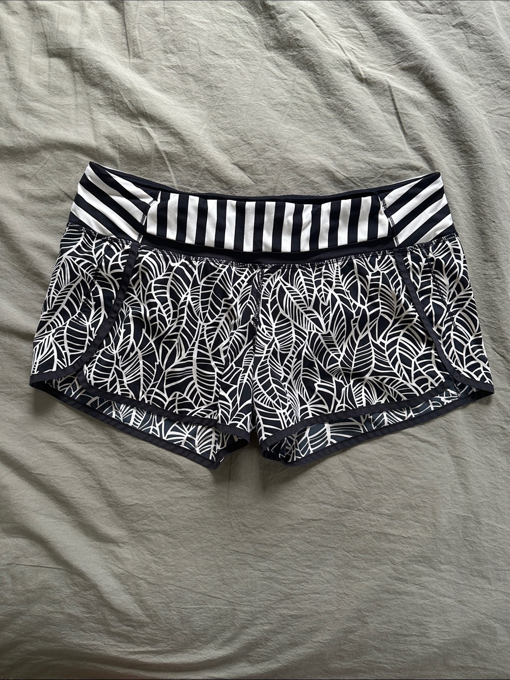 lululemon athletica Black and White Leaf Print Athletic Shorts